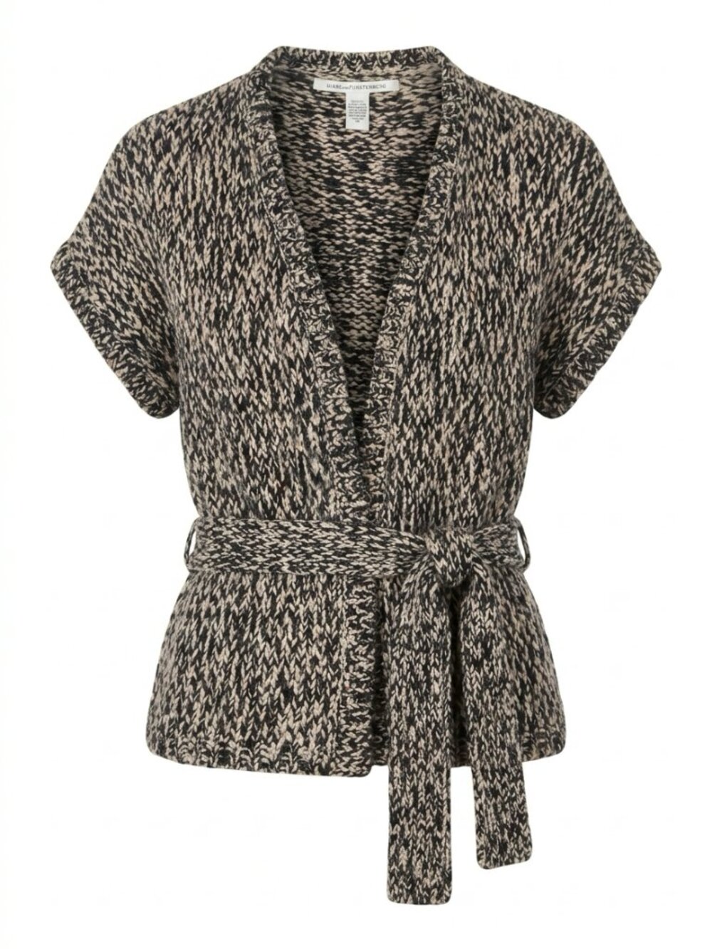 Diane von Furstenberg Kirin Belted Knit Top Black Beige Like New